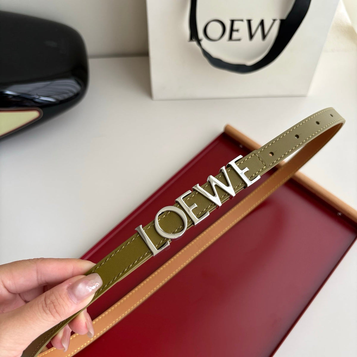 Women’s Leather Belt Anagram Buckle Classic Dress Waist Belt - product view 1
