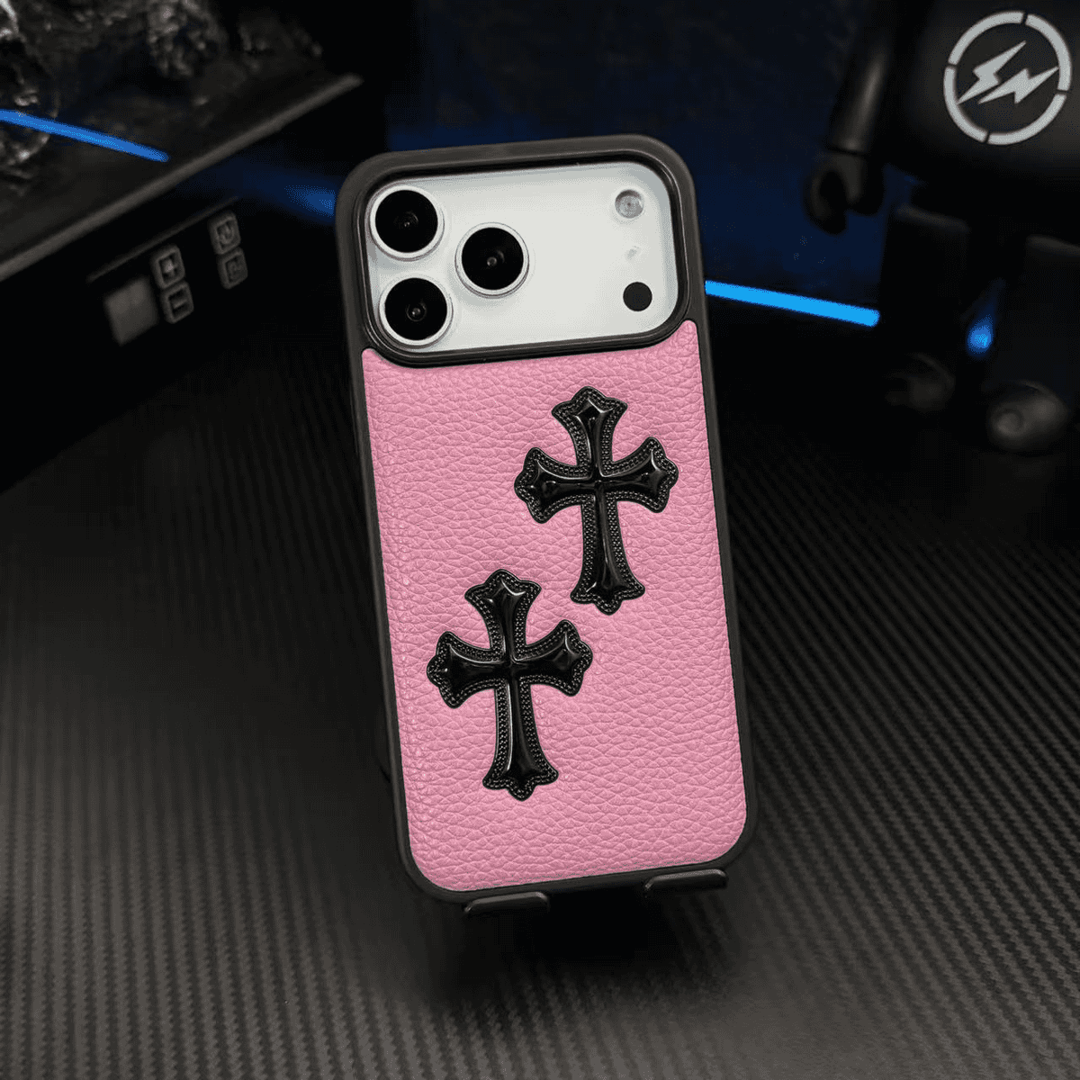3D Cross Embossed Leather Texture Phone Case - product view 3