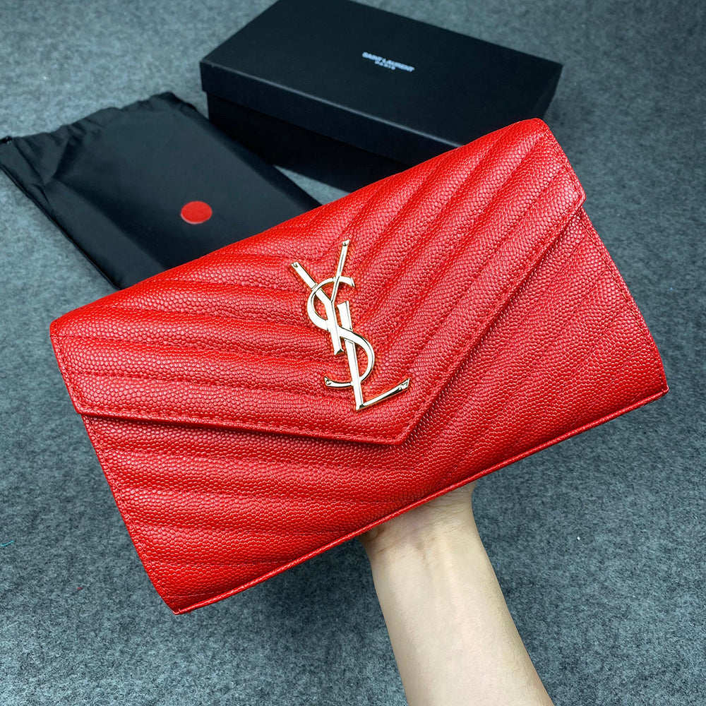 YSL Chain Wallet Matelasse Grain de Poudre Gold-tone 'Eros Red' - product view 1
